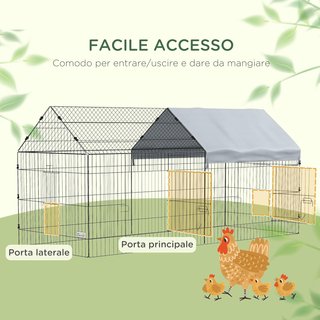 Jaula para Conejos y Gallinas de Exterior e Interior con Protección de Sombra y Rejilla Metálica, Casa Recinto para Animales Pequeños, Gallinas, Patos, Cobayas, 220X85X103Cm, Plata