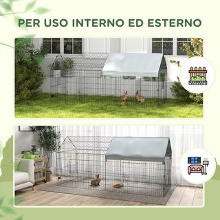 Jaula para Conejos y Gallinas de Exterior e Interior con Protección de Sombra y Rejilla Metálica, Casa Recinto para Animales Pequeños, Gallinas, Patos, Cobayas, 220X85X103Cm, Plata
