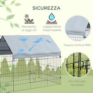 Jaula para Conejos y Gallinas de Exterior e Interior con Protección de Sombra y Rejilla Metálica, Casa Recinto para Animales Pequeños, Gallinas, Patos, Cobayas, 220X85X103Cm, Plata