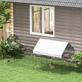 Jaula para Conejos y Gallinas de Exterior e Interior con Protección de Sombra y Rejilla Metálica, Casa Recinto para Animales Pequeños, Gallinas, Patos, Cobayas, 220X85X103Cm, Plata