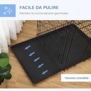 Transportín Plegable para Animales Domésticos de Acero Doble Puerta 122 × 77 × 82Cm Negro