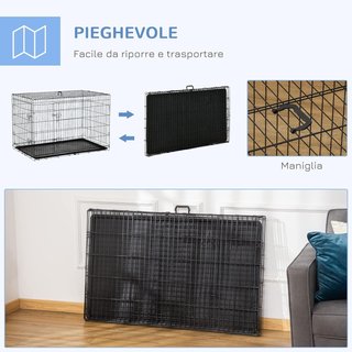 Transportín Plegable para Animales Domésticos de Acero Doble Puerta 122 × 77 × 82Cm Negro