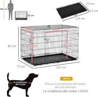 Transportín Plegable para Animales Domésticos de Acero Doble Puerta 122 × 77 × 82Cm Negro