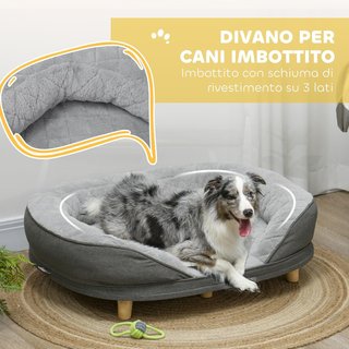 Sofá para Perros de Tamaño Grande y Medio con Relleno Lateral y Funda Lavable, Cama para Perros con Patas Antideslizantes y Base Elevada, 90X78X25Cm, Gris