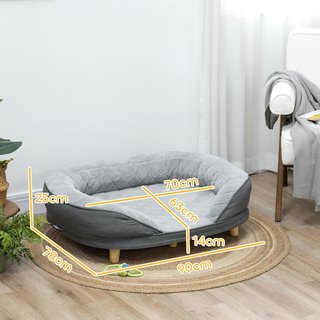 Sofá para Perros de Tamaño Grande y Medio con Relleno Lateral y Funda Lavable, Cama para Perros con Patas Antideslizantes y Base Elevada, 90X78X25Cm, Gris