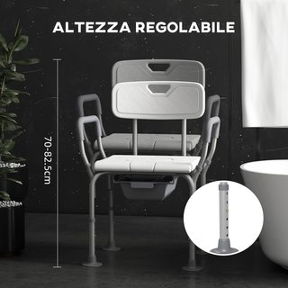 Silla De Ducha 3 en 1 Con Respaldo Y Apoyabrazos, Silla Cómoda Y Silla WC Con Altura Ajustable Y Patas Antideslizantes, Blanco