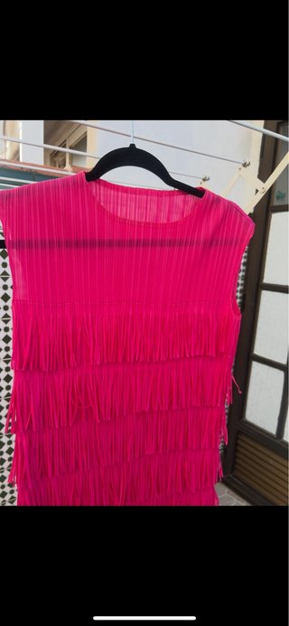 Vestido fiesta flecos rosa/rojo