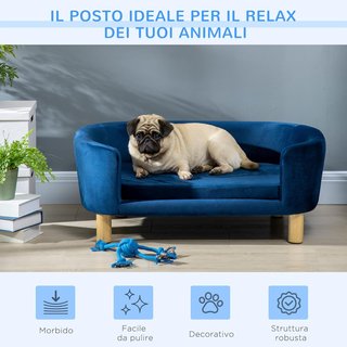 Cama para Perros de Interior, Sofá para Gatos o Perros de Tamaño Pequeño y Mediano Máx. 22.5Kg, en Terciopelo Azul