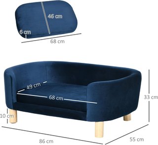 Cama para Perros de Interior, Sofá para Gatos o Perros de Tamaño Pequeño y Mediano Máx. 22.5Kg, en Terciopelo Azul