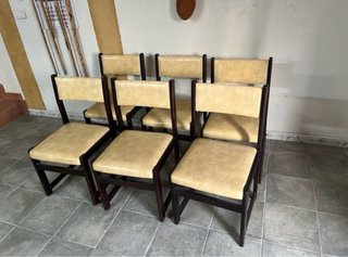 Juego de 6 sillas vintage madera y piel