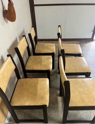 Juego de 6 sillas vintage madera y piel