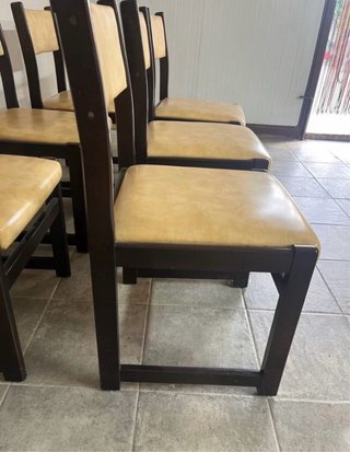 Juego de 6 sillas vintage madera y piel
