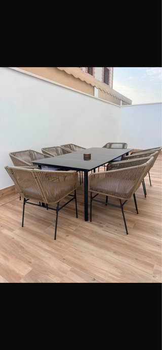 Mesa y 8 Sillas Exterior Cristal Mimbre
