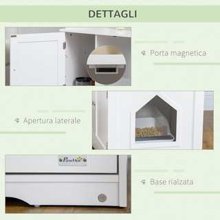 Mueble de Arena para Gatos de 2 Puertas con Contenedor Externo, Mueble Cubierto con Divisor Interno Ajustable y Puerta Lateral, 86X48X52 Cm, Blanco