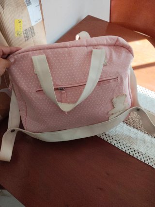 Bolso para carro de bebé rosa con osito