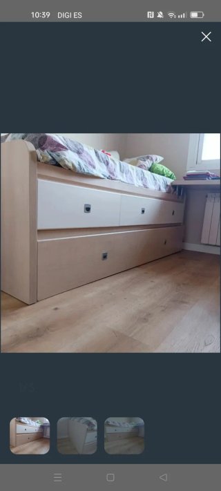 Cama nido con almacenaje beige y blanco