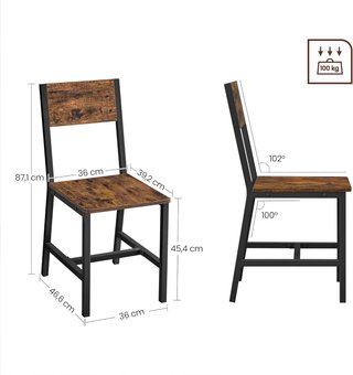 Sillas de Comedor, Juego de 2 Sillas de Cocina, Estructura de Acero, Estilo Industrial, para Comedor, Sala de Estar, Cocina, Marrón Vintage y Negro Tinta LDC092B01V1