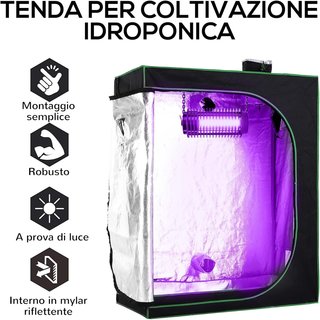 Tienda Hidropónica en Oxford 600D Con 3 Salidas de Aire Regulables y Ventana, Invernadero Hidropónico para Cultivo Con Orificio para Cables Internos, 120X60X150 Cm, Negro