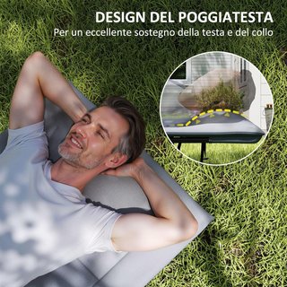 Cama de Camping Plegable con Cojín Integrado y Bolsillo Lateral, Camilla de Camping de Metal y Poliéster, Resistente hasta 150 Kg, 187X67X37 Cm, Gris