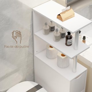 Mueble de Baño Slim con Cajones y Estantes, Mueble de Baño Ahorra Espacio con Cajón sobre Ruedas, Columna de Baño para Comedor Sala de Estar, 20X45X115 Cm, Blanco