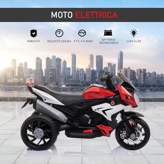 Moto Eléctrica para Niños de 3-5 Años Máx. 25Kg Con Luces, Música, Batería 6V Y Velocidad 3Km/H, 86X42X52 Cm, Roja