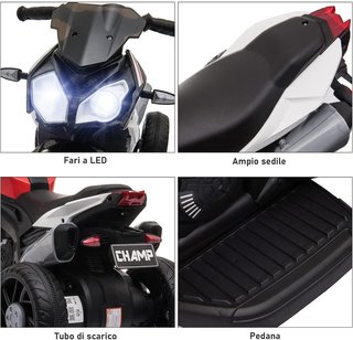 Moto Eléctrica para Niños de 3-5 Años Máx. 25Kg Con Luces, Música, Batería 6V Y Velocidad 3Km/H, 86X42X52 Cm, Roja