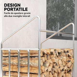 Leñera Exterior de Acero Reforzado, Portaleña Exterior con Cubierta Impermeable y Asa, Leñera Compacta Ahorra Espacio, 100X60X110 Cm, Negro y Plata