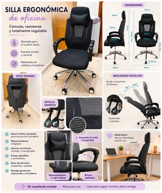 Silla de oficina ergonómica negra