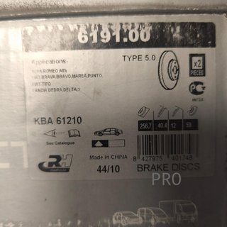 JUEGO DISCOS FRENO DELANTEROS FIAT / ALFA / LANCIA NUEVO 619100