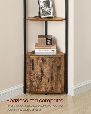 Estantería Esquinera Con Contenedor, Librería Esquinera Con 5 Estantes, Estante Esquinero, para Sala De Estar, Dormitorio, Cocina, Baño, Marrón Vintage Y Negro Tinta LBC580K01