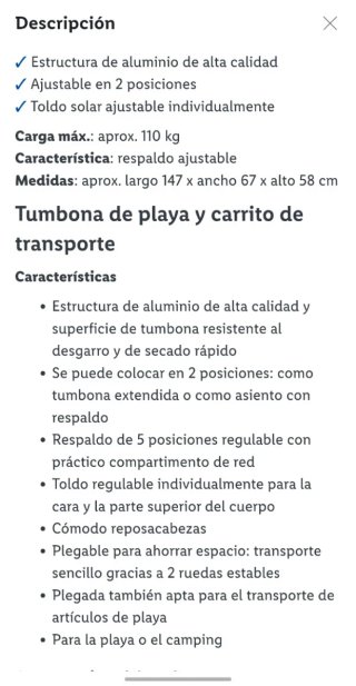 Tumbona carrito plegable playa