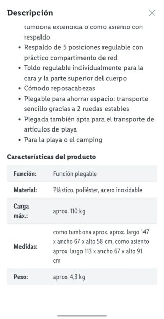 Tumbona carrito plegable playa
