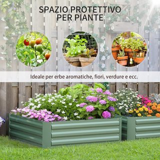 Juego de 2 Camas Elevadas para Huerto de Acero Galvanizado, Jardineras para Plantas, Hortalizas y Arbustos, 100X100Cm, Verde
