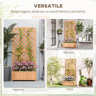 Cama para Huerto Elevado de Exterior con Enrejado, Jardín de Exterior con Traliccio para Plantas Trepadoras en Madera de Abeto, para Flores y Verduras, para Jardín y Balcón, 76X36X170 Cm, Marrón