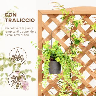 Cama para Huerto Elevado de Exterior con Enrejado, Jardín de Exterior con Traliccio para Plantas Trepadoras en Madera de Abeto, para Flores y Verduras, para Jardín y Balcón, 76X36X170 Cm, Marrón