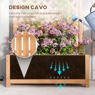 Cama para Huerto Elevado de Exterior con Enrejado, Jardín de Exterior con Traliccio para Plantas Trepadoras en Madera de Abeto, para Flores y Verduras, para Jardín y Balcón, 76X36X170 Cm, Marrón