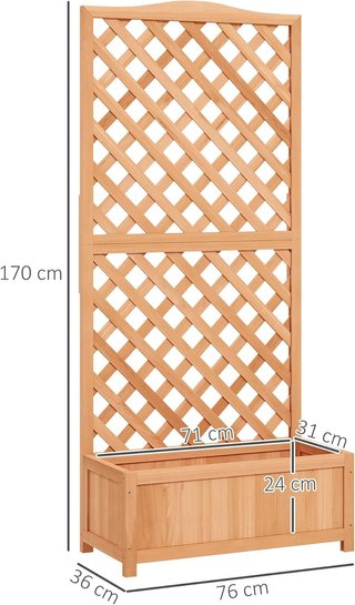 Cama para Huerto Elevado de Exterior con Enrejado, Jardín de Exterior con Traliccio para Plantas Trepadoras en Madera de Abeto, para Flores y Verduras, para Jardín y Balcón, 76X36X170 Cm, Marrón