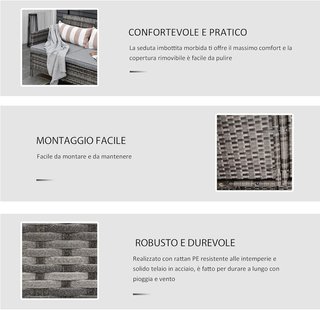 Sofá de 3 Plazas para Exteriores en Rattan (PE) con Cojines Acolchados y Desfundables, Jardín/Terraza, 173X68X78Cm