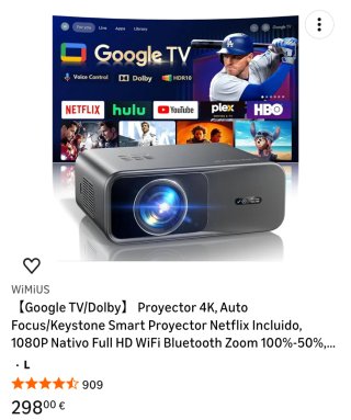 Proyector 4K | 1200 ANSI | Dolby AUDIO | Google TV