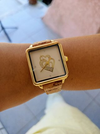 Relógio de Cortiça Dourado Coração