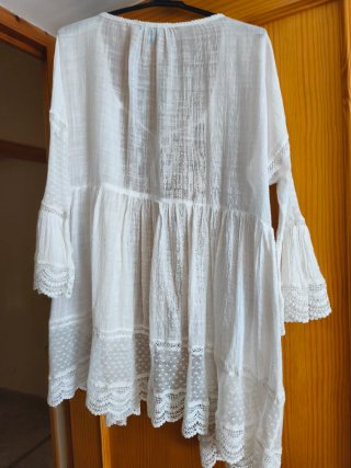 Casaca boho ibicenca blanca talla única