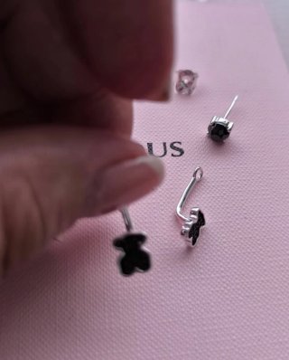 Pendientes Tous Oso Negro Plata