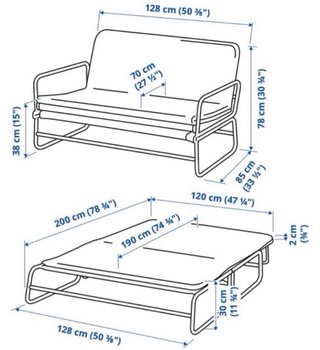 Sofá Cama Plegable Negro/Gris