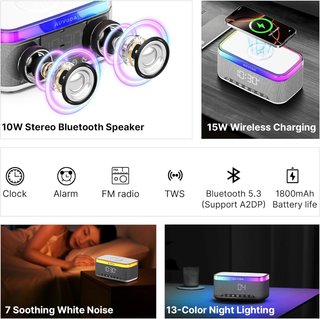 Radio Reloj Depertador Altavoz Cargador Qi con LED