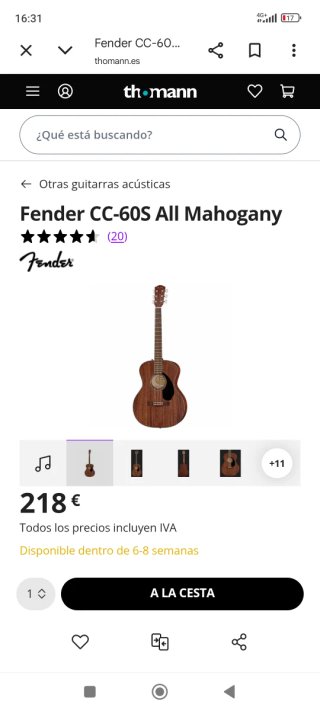 Guitarra Fender All Mahogany CC-60S Nueva