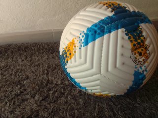 Balón de fútbol blanco y azul