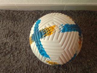 Balón de fútbol blanco y azul