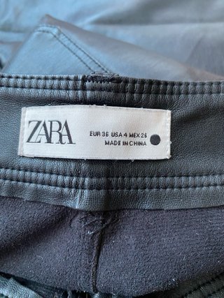 Pantalón Zara Piel Sintética Negro Ancho