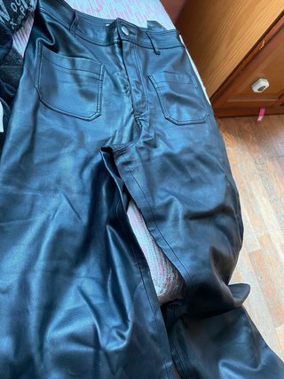 Pantalón Zara Piel Sintética Negro Ancho