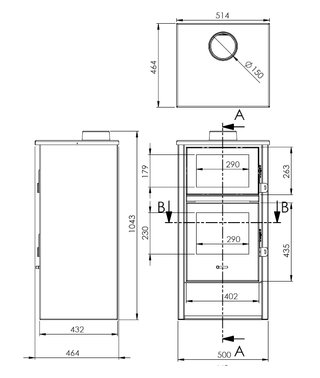 Estufa de leña con horno inox LUX 12,4 kW